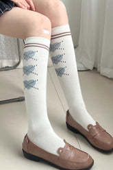 Chaussettes Lolita Douces Imprimées à Hauteur de Genou avec Perles - 4 Couleurs